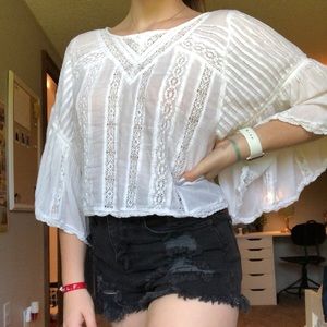 Cropped White American Eagle Blouse